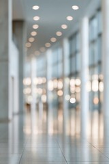 Naklejka premium Modern Office Hallway with Natural Light and Reflective Floor - Blurred Background