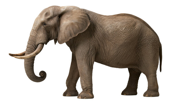 Large African elephant with wrinkled grey skin and long ivory tusks