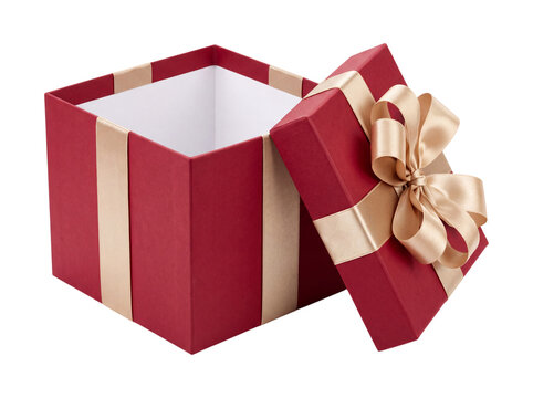 Red gift box with gold ribbon isolated on transparent background