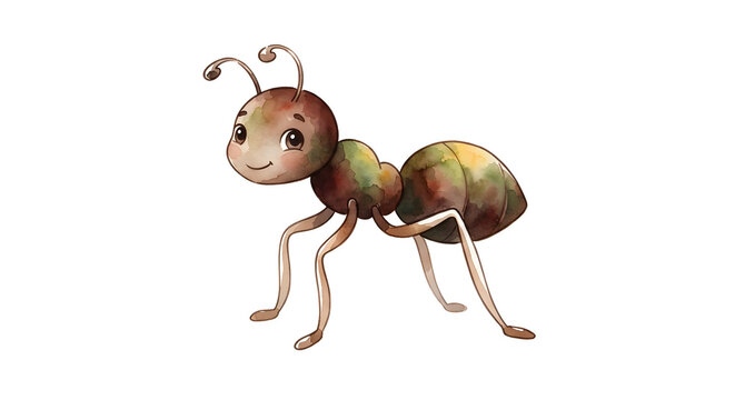 Cute ant, full body, isolated, transparent background, clean digital illustration.
