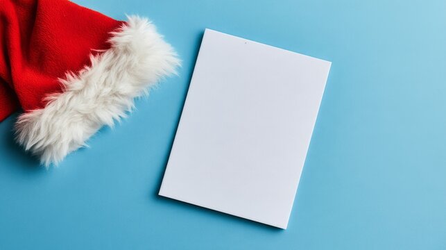 Christmas santa hat with blank decorative frame isolated on a clean festive background, seasonal holiday greeting template with copy space for christmas messages, promotions, invitations, and winter c