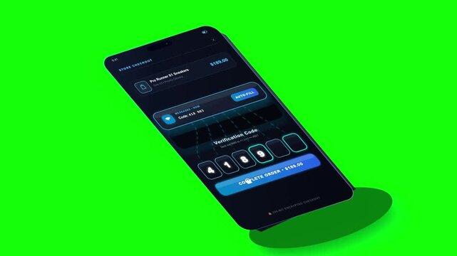 Modern Mobile Smartphone Application Interface Featuring Secure Two-Factor Authentication Process Screen on a Bright Green Background