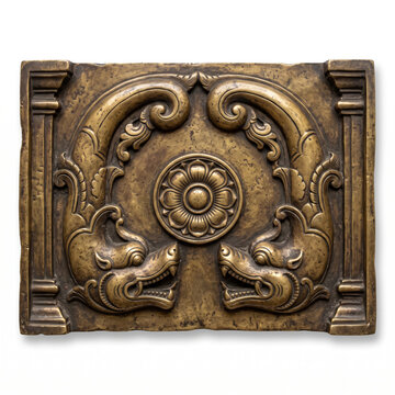 Aged Bronze Serpent Temple Relief with Central Floral Medallion