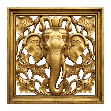 Antique Brass Elephant Head Relief with Symmetrical Floral Ornament