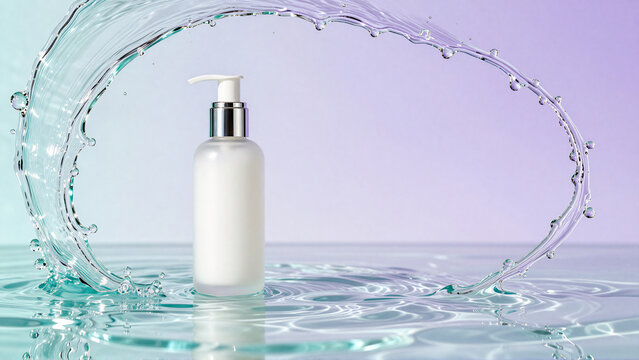 Minimalist Skincare Pump Bottle with Fresh Water Splash