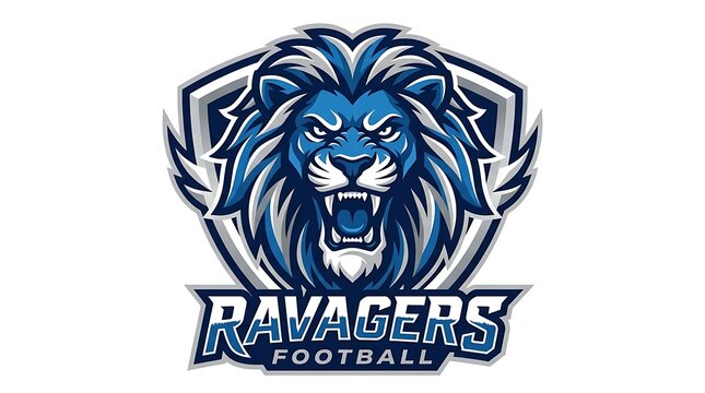 Fierce blue lion head roaring with sharp teeth aggressive mascot logo esports emblem illustration