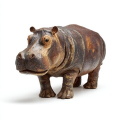 Fototapeta premium Textured Brown Hippopotamus Figurine Isolated On A Bright White Background Studio Shot