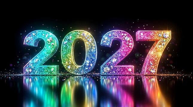 Colorful illuminated numbers showing year two thousand twenty seven