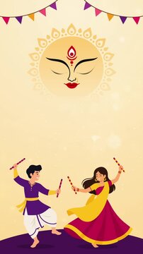 Happy Navratri Garba Dance Celebration Vector Motion Background.