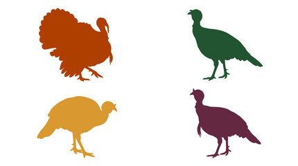 Fototapeta premium Thanksgiving turkey silhouette vector set, autumn colors, minimal design for holiday cards