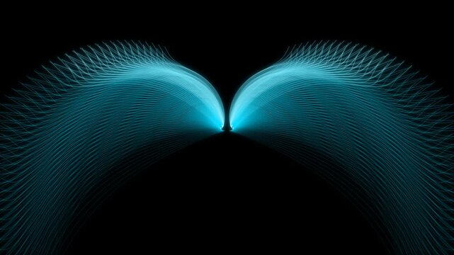 Symmetrical glowing blue lines forming the elegant shape of abstract angel wings against a dark background. Great for spiritual or fantasy projects.