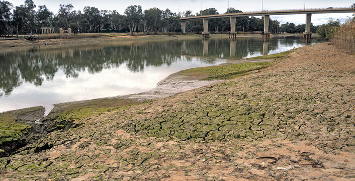 the drought stricken barren banks of the Murray River on the New South Wales border