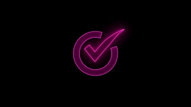 Neon line Check mark icon animation. right check mark icon with neon circle icon on transparent background