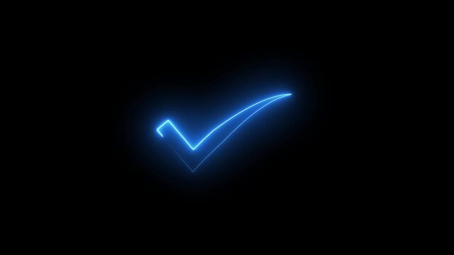 glowing neon blue checkmark icon animation with black background