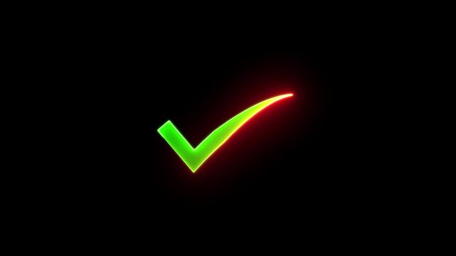 Abstract checkmark composed of vibrant Green and blue Tick mark icon animation light trails