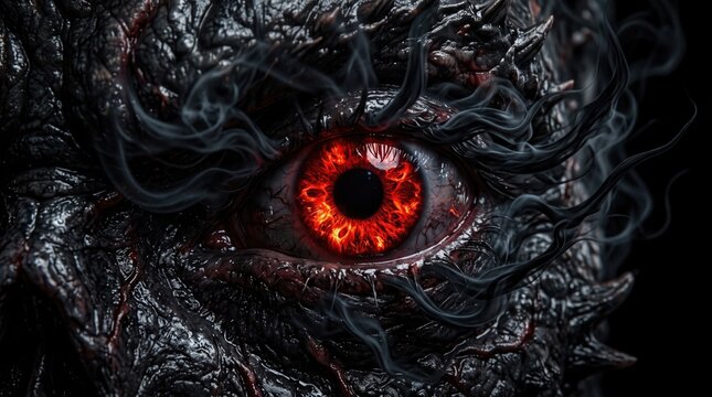Fierce monstrous red eye staring macro texture skin scale reptile dragon evil demon creature