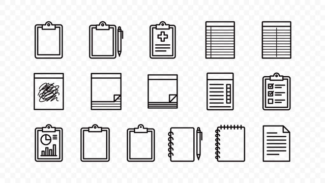 flat vector illustration line art icon bundle set design document clipboard paper notebook list line page report writing form note business ui graphic element web app
