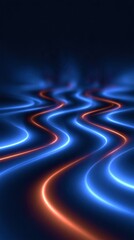 Fototapeta premium Abstract Winding Neon Light Trails on Dark Background Representing Future Technology and Data Flow
