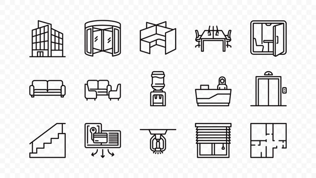 flat vector illustration line art icon bundle set design architecture house stair elevator building layout structure door real estate home ui graphic element web concept