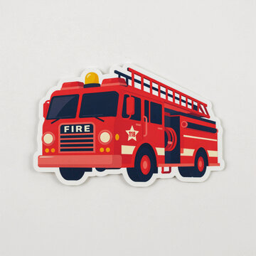 Red Fire Truck Emergency Vehicle with Ladder Isolated on White Background
