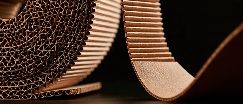 Close-up of Corrugated Cardboard Texture and Layers with a Dark Background