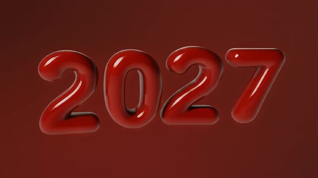 Shiny Red 3D Typography of Year 2027 Number for New Year Holiday Celebration