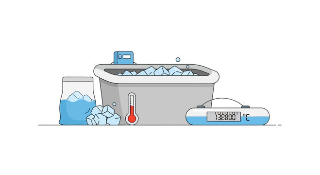 Flat Vector Illustration of Ice Bath Equipment for Cold Plunge Therapy and Athlete Recovery