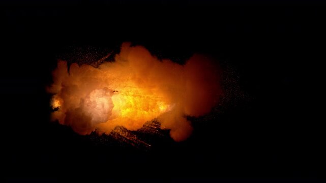 Big Real Explosion Isolated on Black Background in Super Slow Motion at 1000 fps.