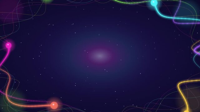 Illustration of planetary orbits, rotation, and revolution around the sun. Glowing trajectories weaving intricate rosette patterns seamless loop