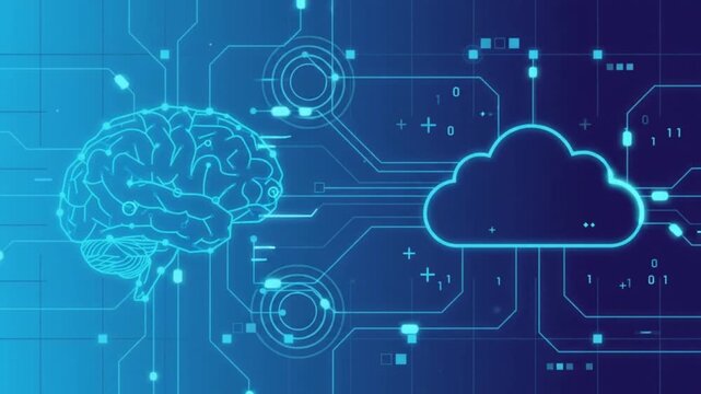 AI Brain and Cloud Computing: A futuristic illustration depicting a stylized brain connected to a digital cloud, symbolizing artificial intelligence and cloud technology's integration.