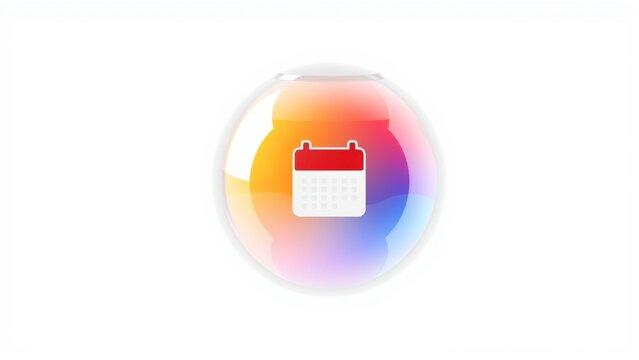 Colorful circular icon displays calendar symbol. Gradient hues blend, creating vibrant visual effect. Simple design suggests scheduling, dates, organization.