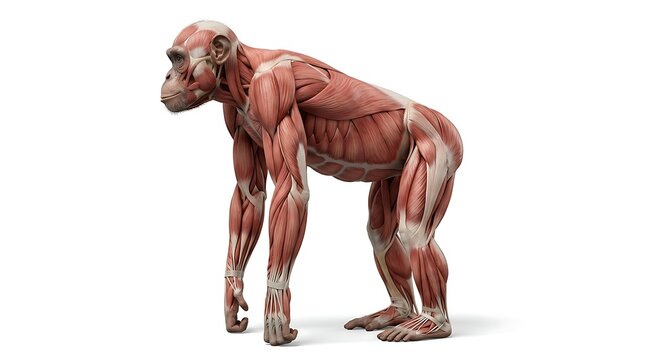 Chimpanzee muscular anatomy study shows primate biology for educational science and medical research.