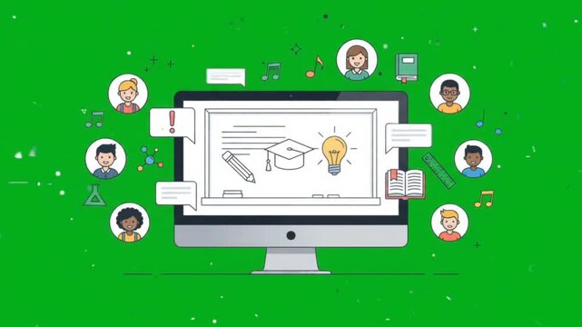 Virtual classroom student learning interface animation