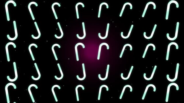 Abstract glowing candy cane patterns with pulsing purple lights during festive season