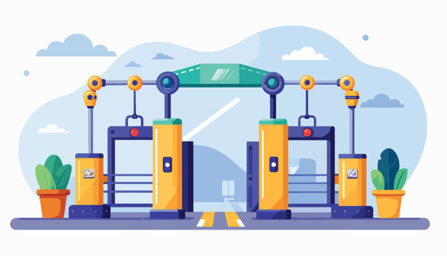 Automated toll booth system with robotic arms and digital display
