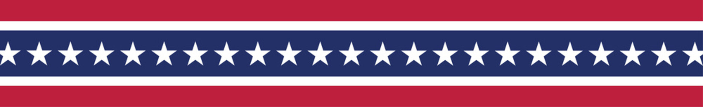 Horizontal american patriotic star border with blue stars and red stripes.