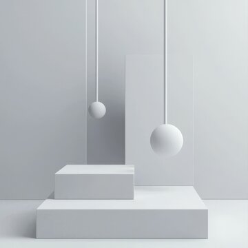 An abstract composition featuring impossible geometric shapes on a white background.