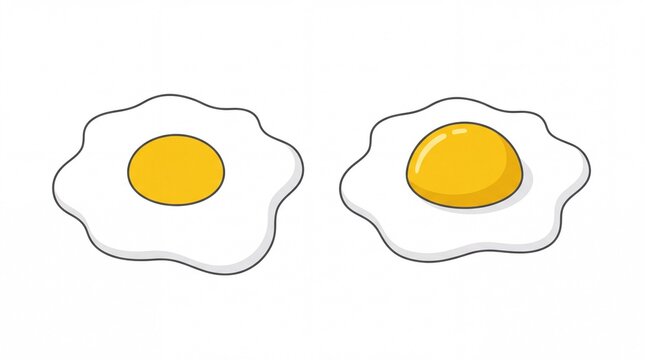 Fried eggs with bright yellow yolks depicted in cute cartoon vector style on white background