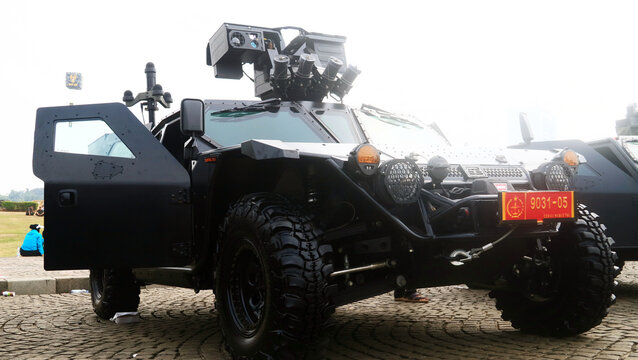 Jakarta, Indonesia - September 20, 2026: The P6 ATAV (All-Terrain Assault Vehicle) is on display at the TNI Fair 2026 at Monas Square. It is a light tactical vehicle manufactured by PT Sentra Surya Ek
