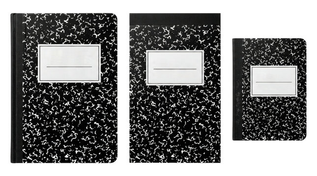 Classic black marble composition notebook set isolated