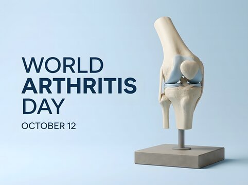 World arthritis day concept with a medical anatomical model of a human knee joint on display