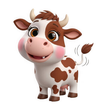 Cute cartoon cow with autumn leaves