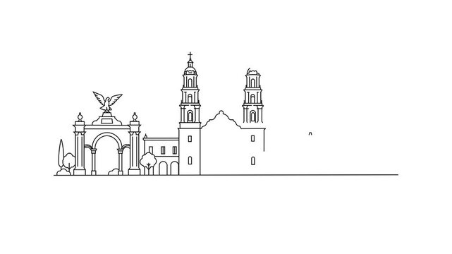 Black line art of Aguascalientes skyline