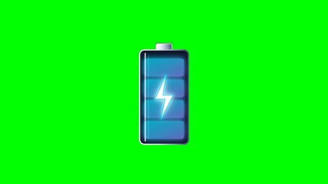 Battery charging process with power indicator showing full energy level status