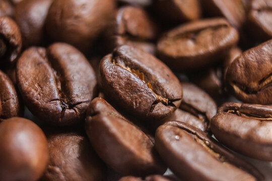 Macro Roasted Coffee beans artistic shot  photography, brown bean, Arabica, Robusta, Liberica, Excelsa, Kopi Luwak and Black Ivory, freshness aromatic caffeine, selective focus, Cairo Egypt