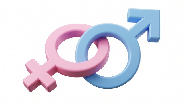 3D interlinked male and female gender symbols in mars and venus gender icons, equality, and sexual health concept