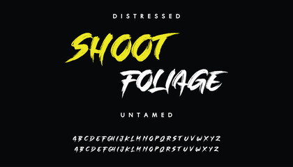 Lettering font isolated on black background. Texture alphabet in street art and graffiti style. Grunge and dirty effect.  Vector brush letters. © Mark