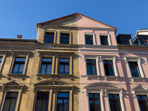 House Facade with New and Old Plaster Surface Details
