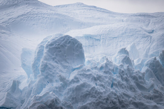 A detailed closeup view of frozen icy glaciers