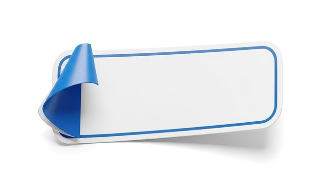 Peeling Blank Sticker with Blue Border Isolated on White Background, Copy Space for Text